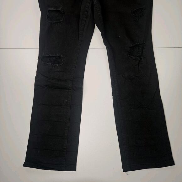 Torrid Boyfriend Jeans Black Denim Stretch Straight Distressed 18 Reg Fishnets - Picture 2 of 10